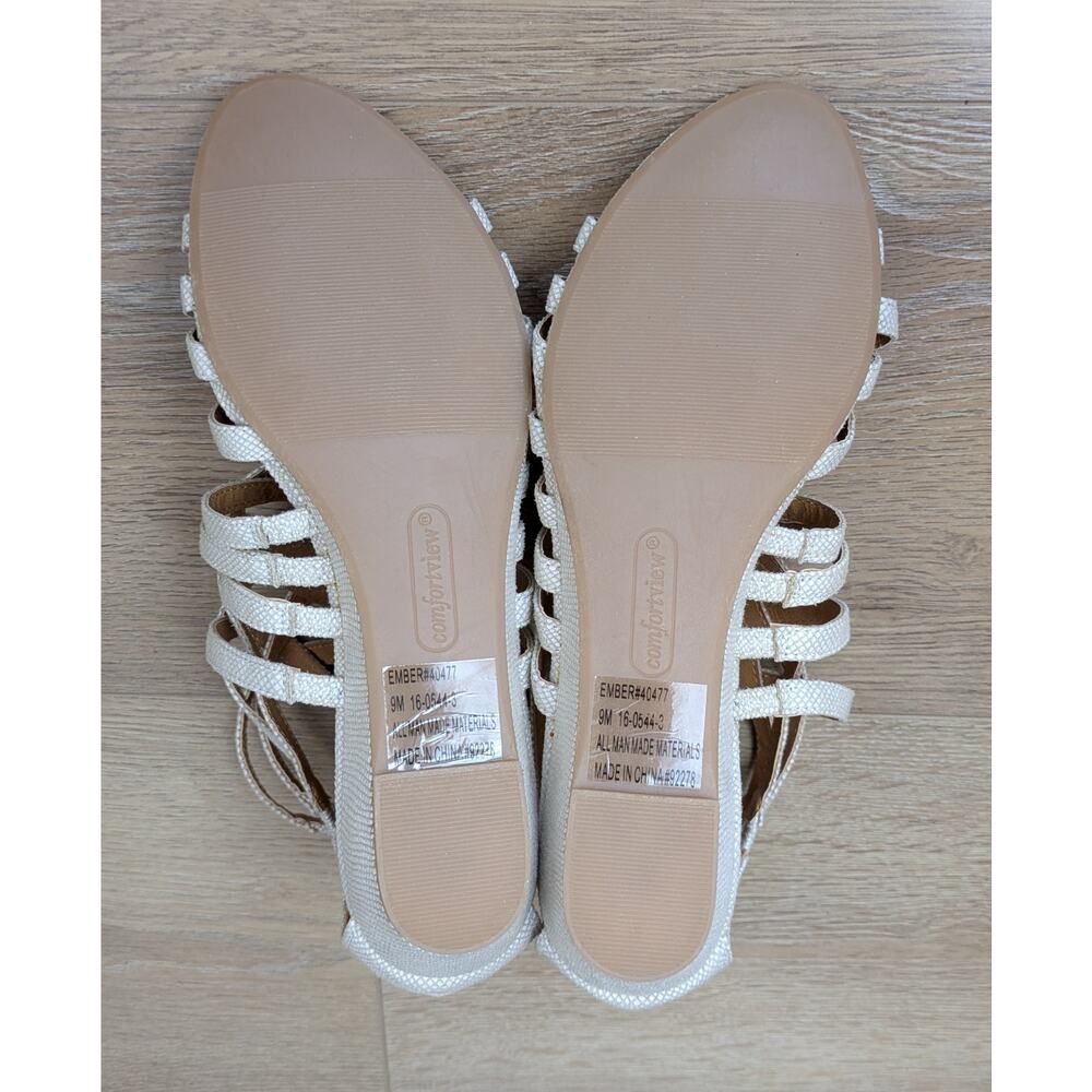 Comfortview Gladiator Sandals 9 Ivory Textured Strappy Back Zip Low Heel NEW - Picture 9 of 9